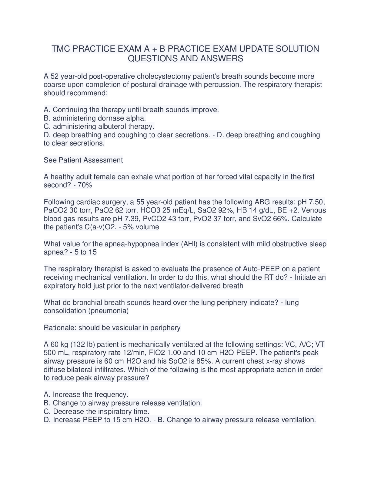 Preview image for TMC PRACTICE EXAM A + B PRACTICE EXAM UPDATE SOLUTION  QUESTIONS AND ANSWERS